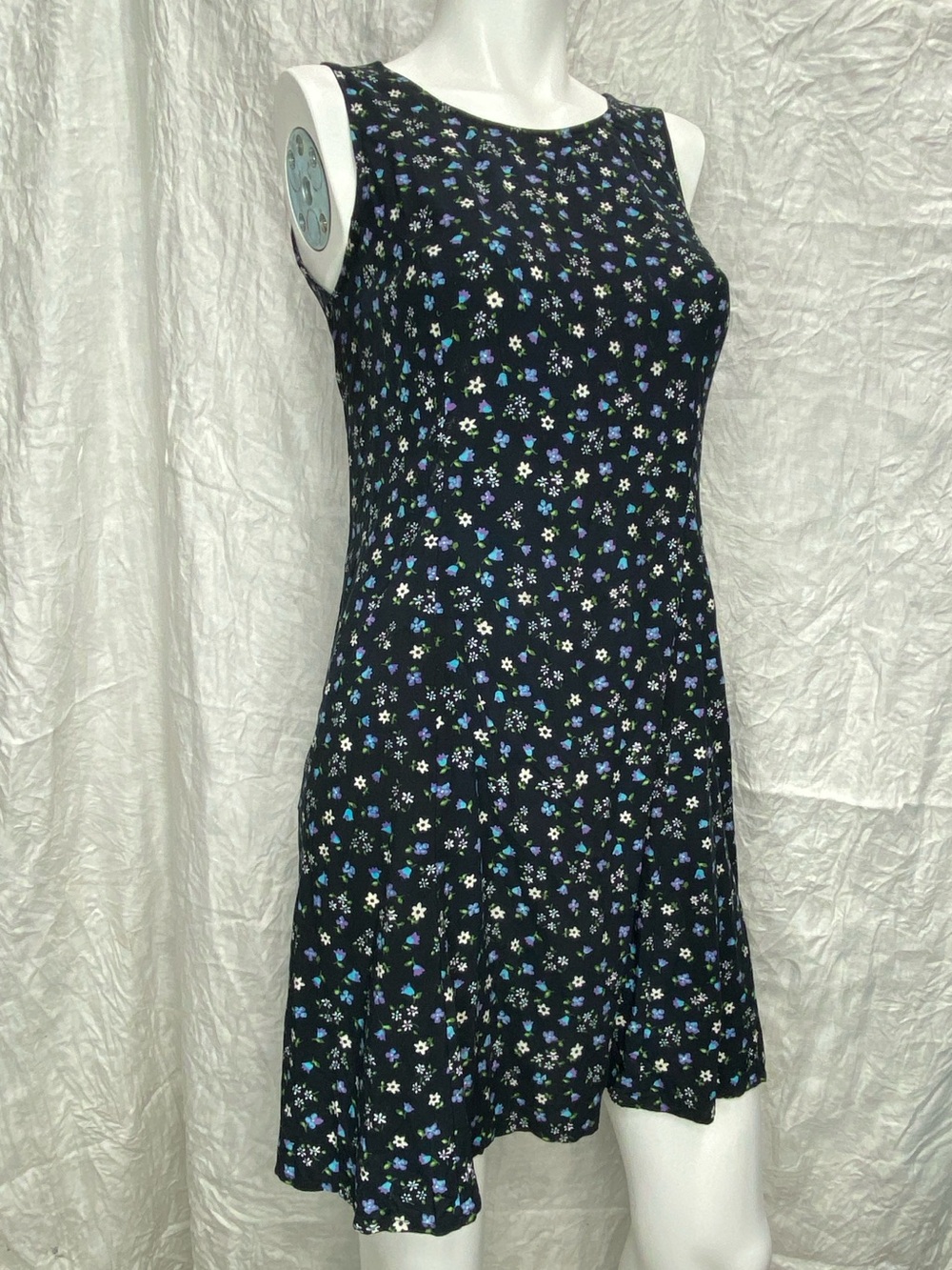 Vintage 90s My Michelle Black Floral Mini Dress with Blue and White Accents